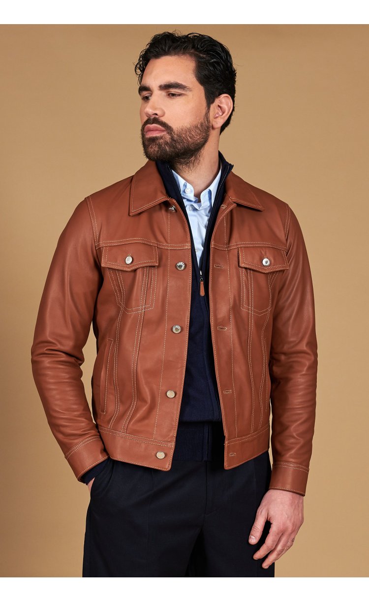 Blouson cuir cognac avec...