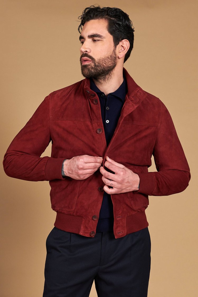 Bomber cuir daim bordeaux...