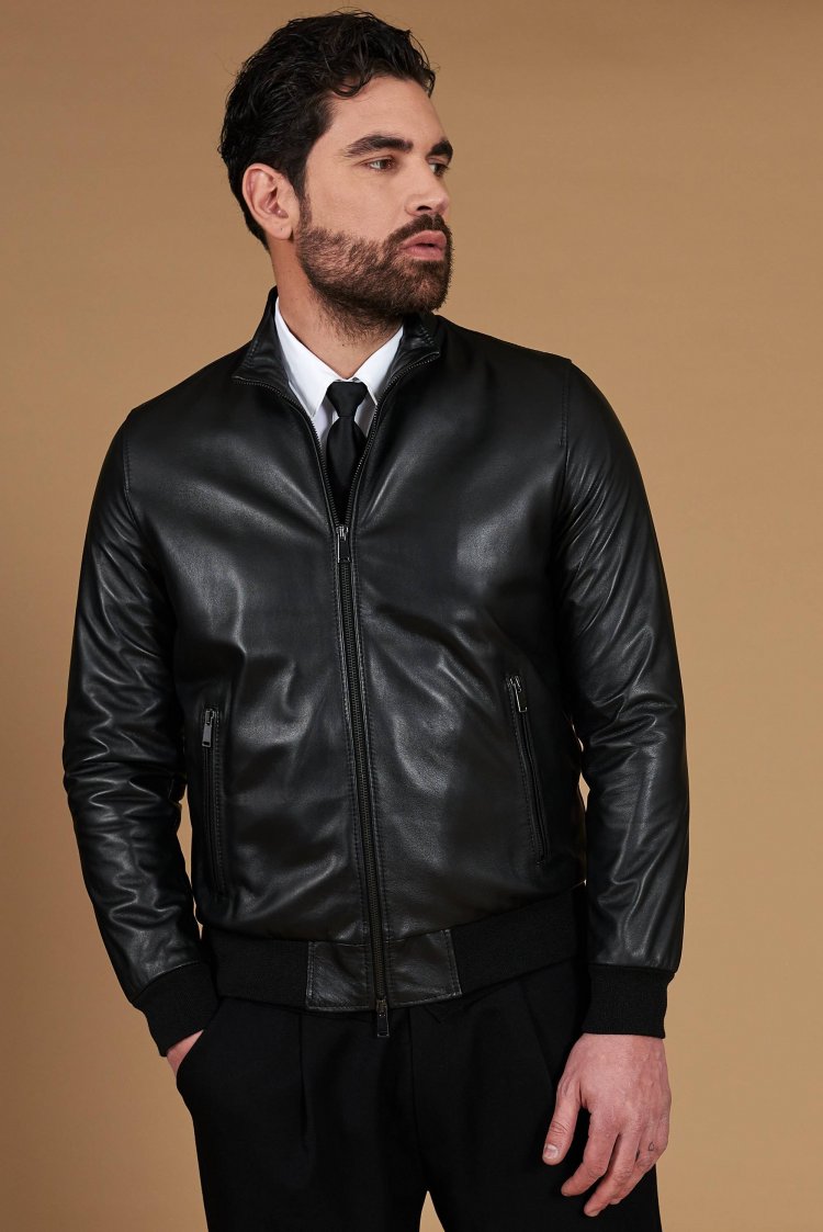 Blouson cuir noir bomber...