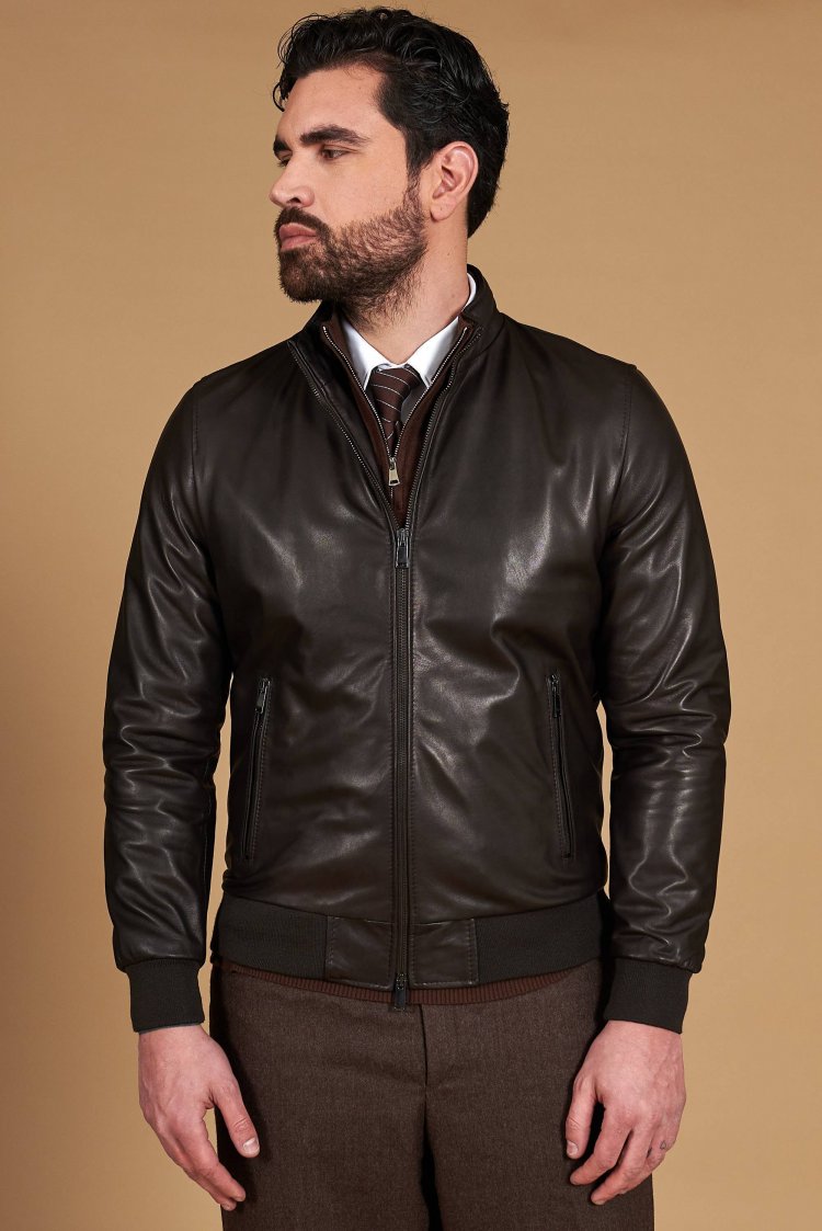 Blouson cuir marron foncé...