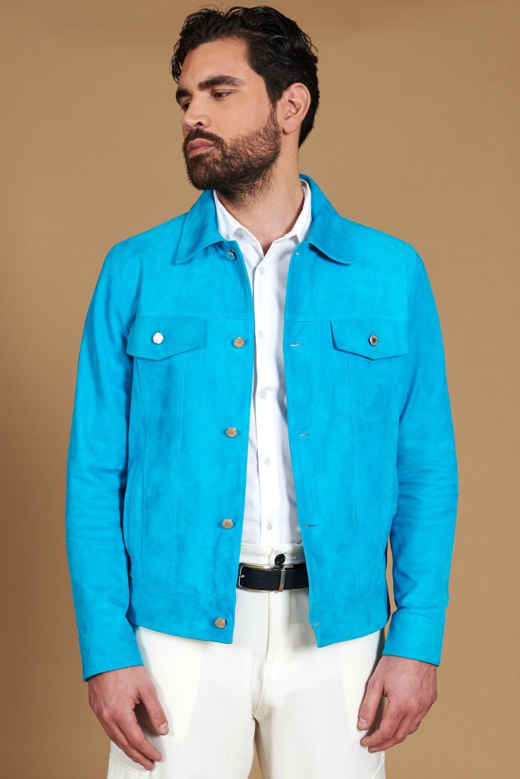 Blouson cuir daim turquoise...