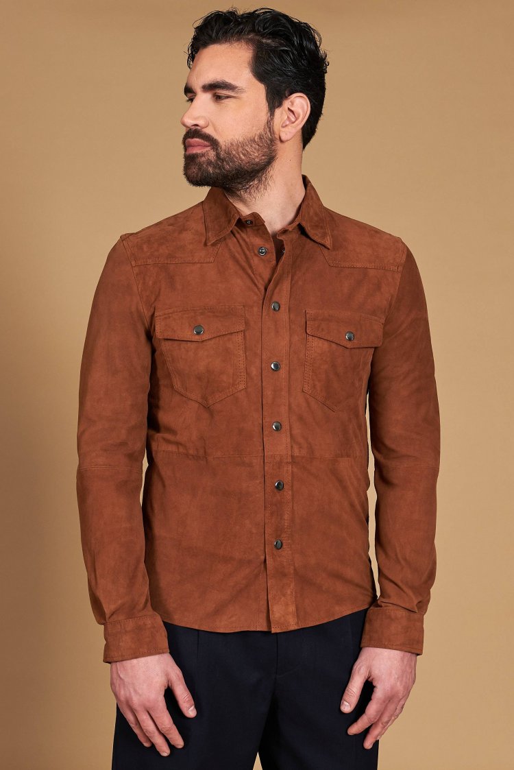 Chemise daim cognac sans...