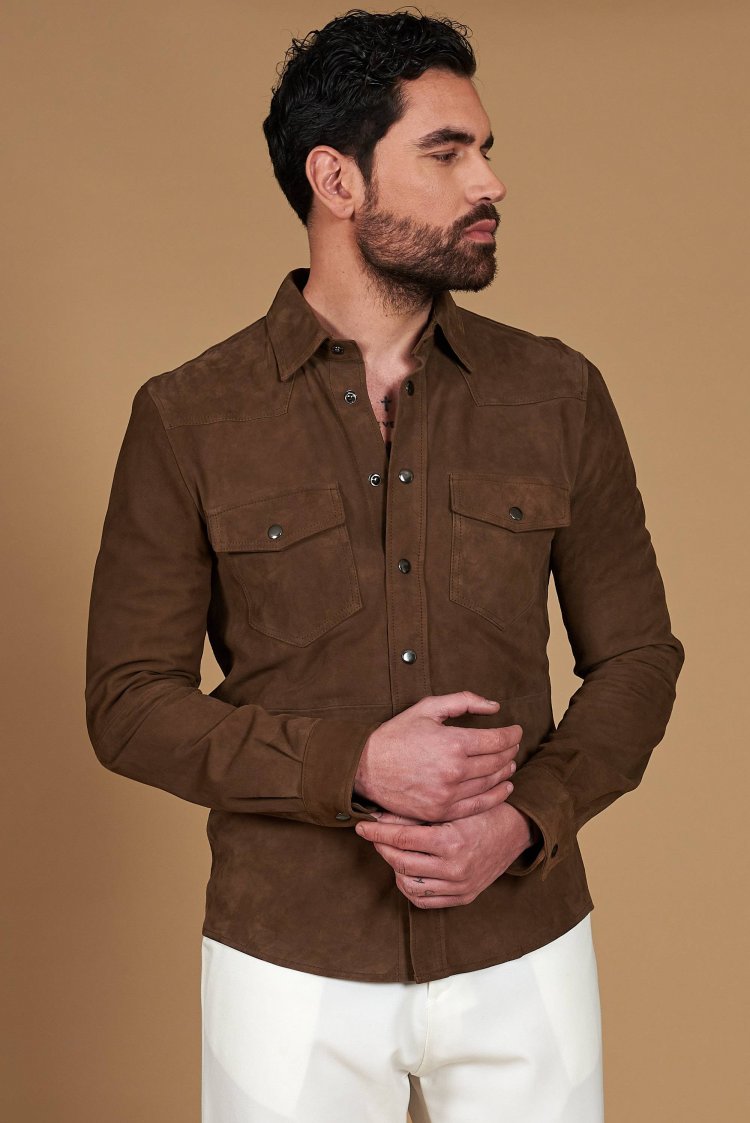 Chemise daim taupe sans...