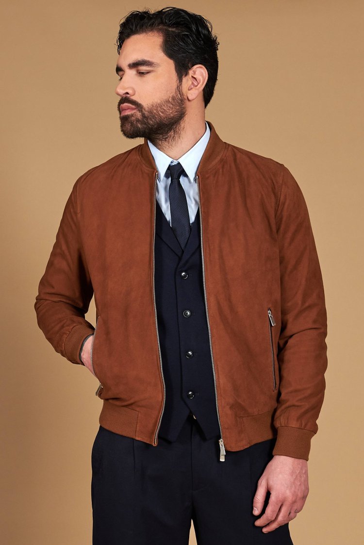 Blouson cuir daim cognac...