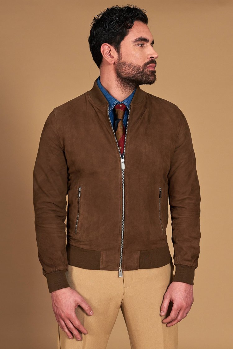 Blouson cuir daim taupe...