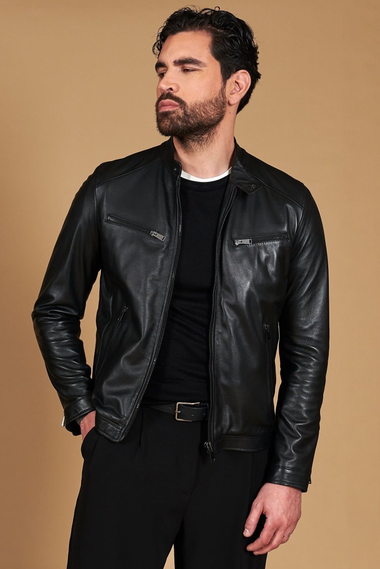 Blouson cuir noir quatre...