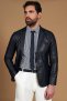 Blazer in pelle naturale blu con due bottoni