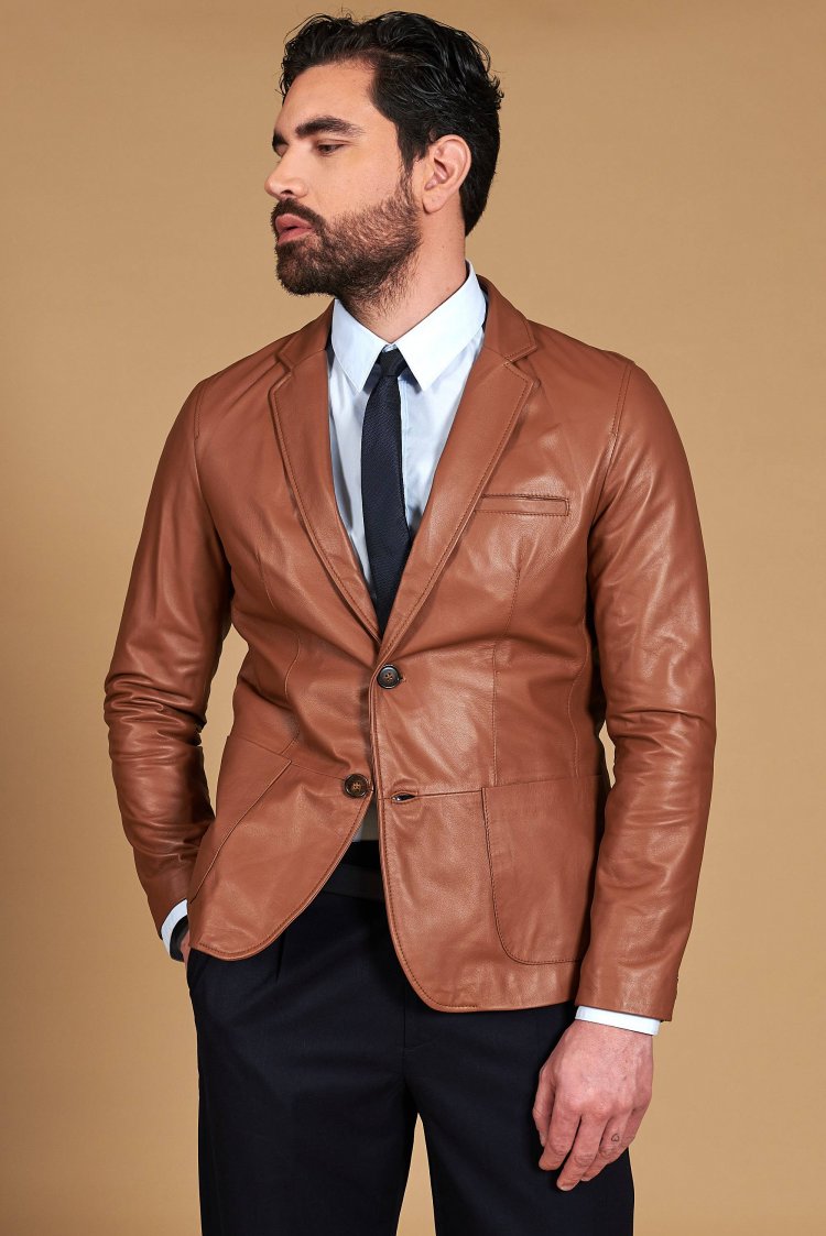 Blazer cuir naturel cognac...