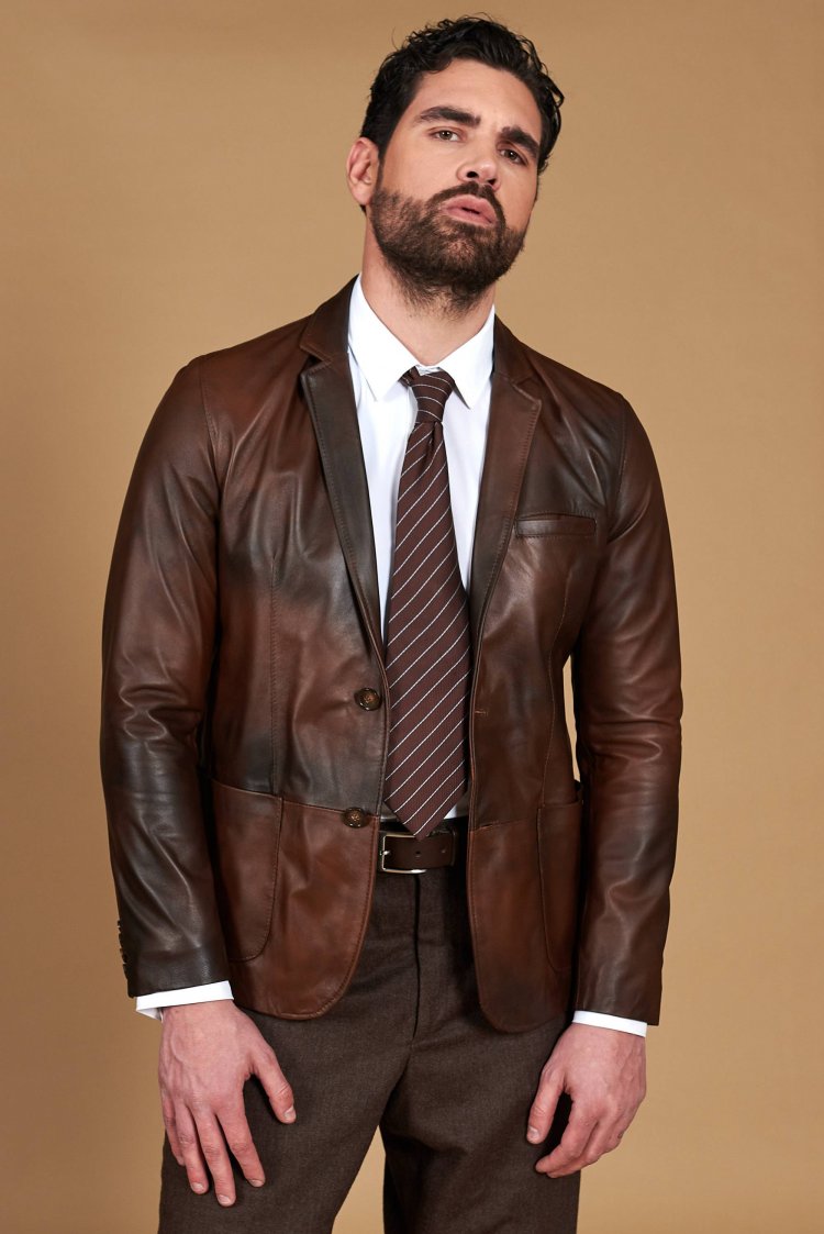 Blazer cuir naturel marron...