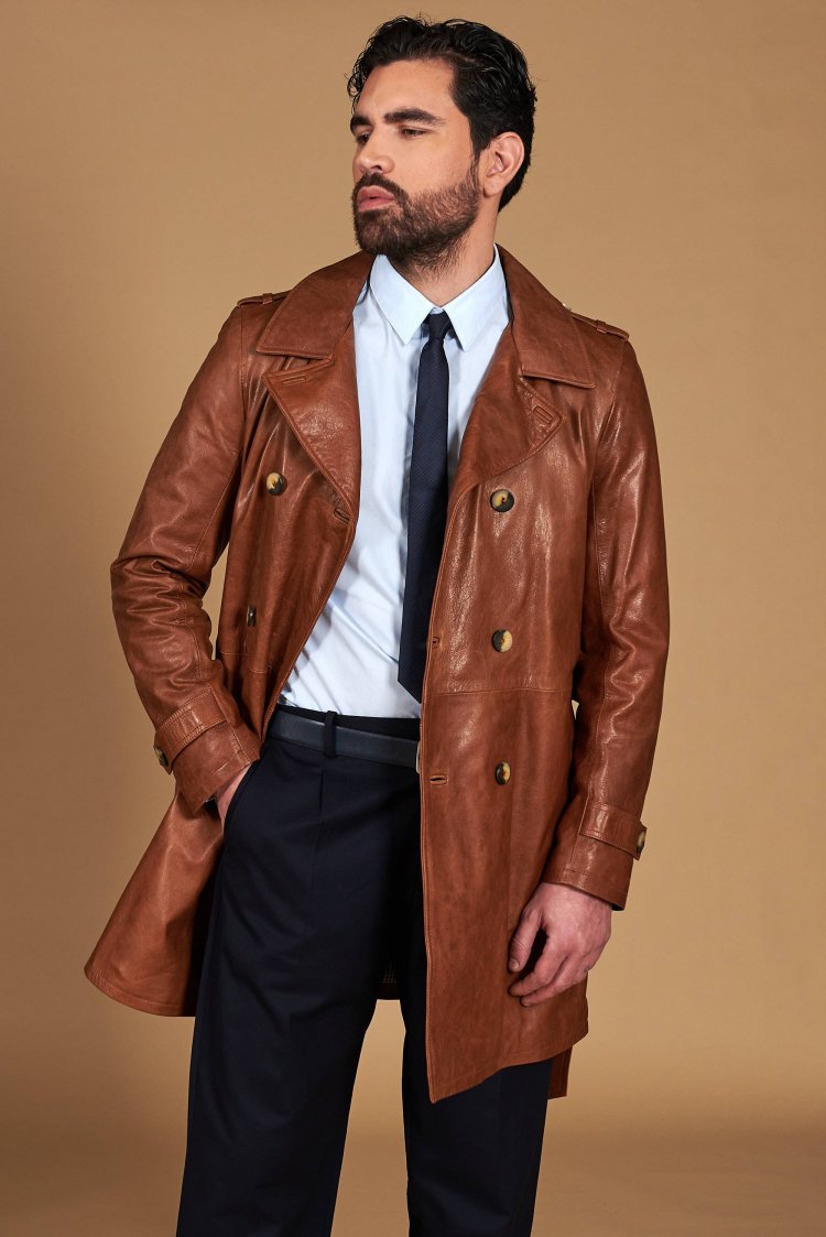 Manteau cuir vintage cognac...