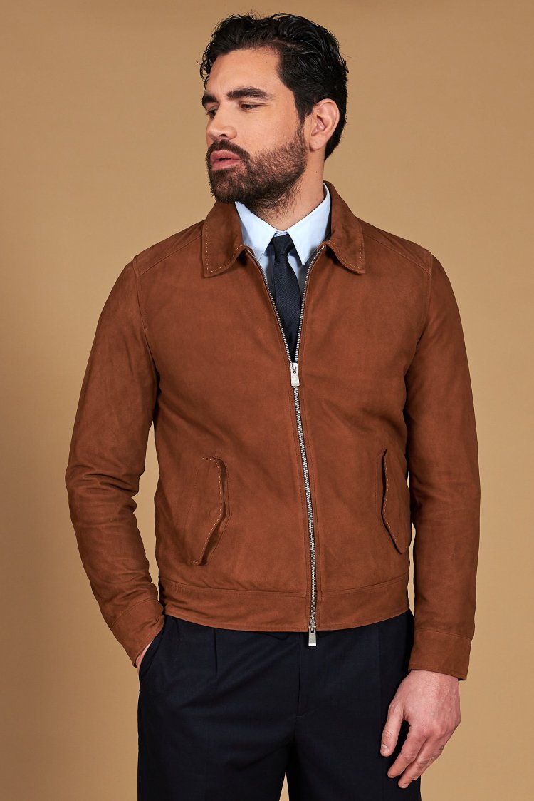 Blouson en cuir daim cognac...