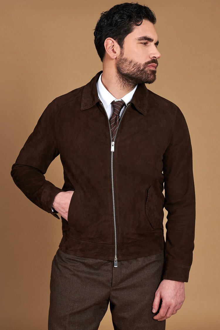 Blouson en cuir daim marron...