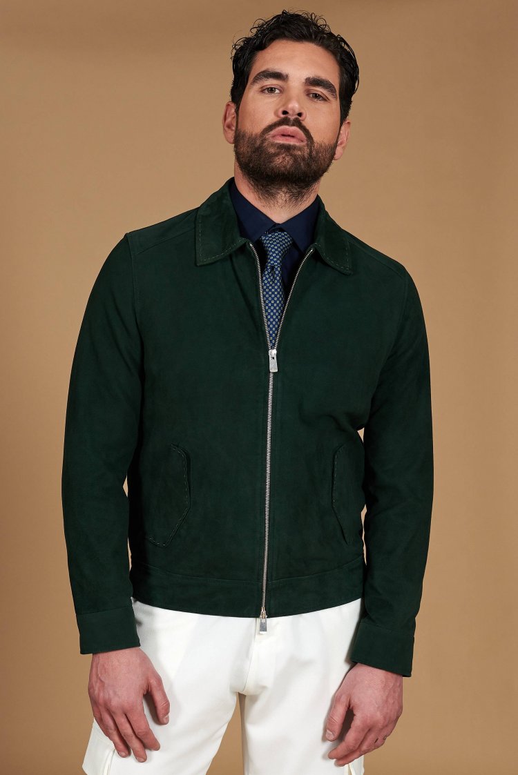 Blouson en cuir vert avec...