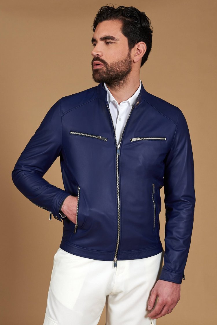 Blouson cuir bleu...