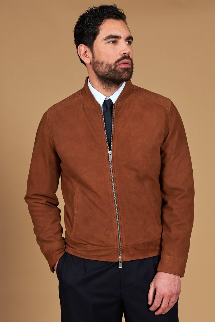 Blouson  cuir daim cognac...