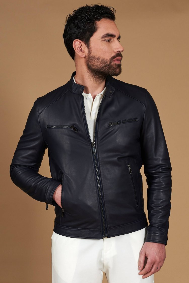 Blouson cuir bleu foncé...