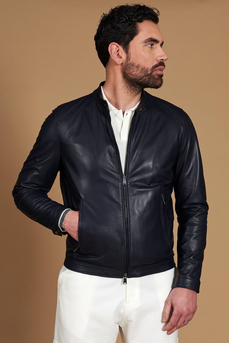 Blouson cuir naturel bleu...