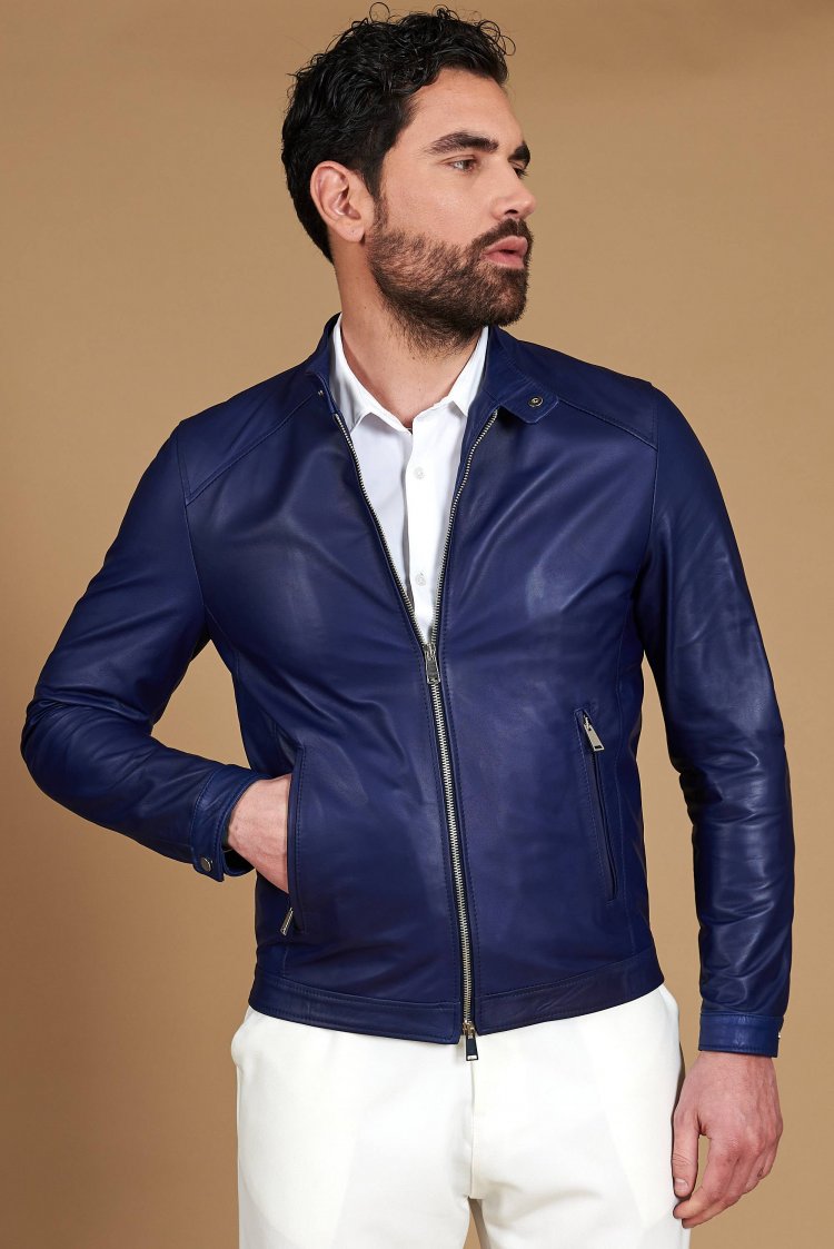 Blouson cuir naturel bleuet...