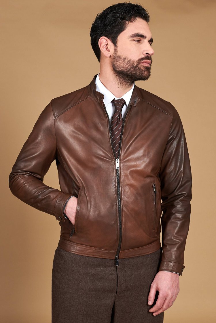 Blouson cuir marron nuagé...