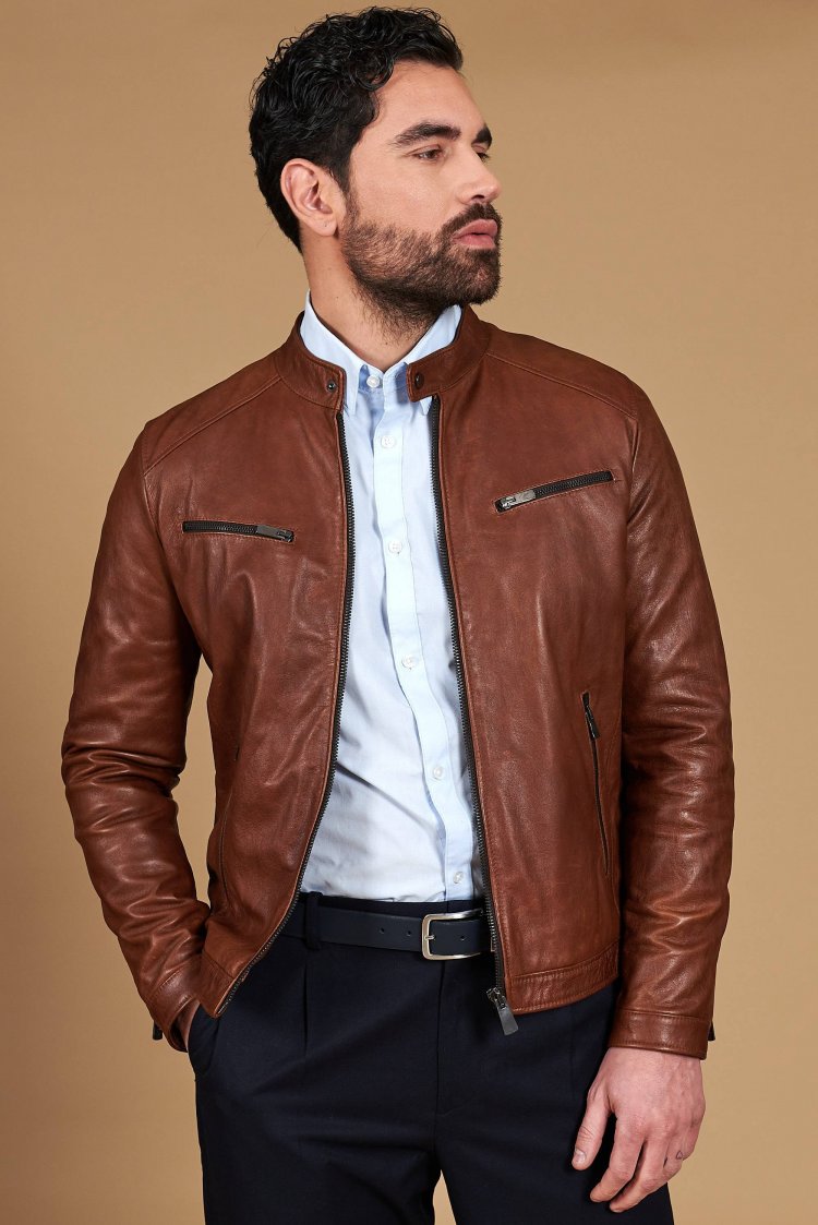 Blouson cuir pull up cognac...