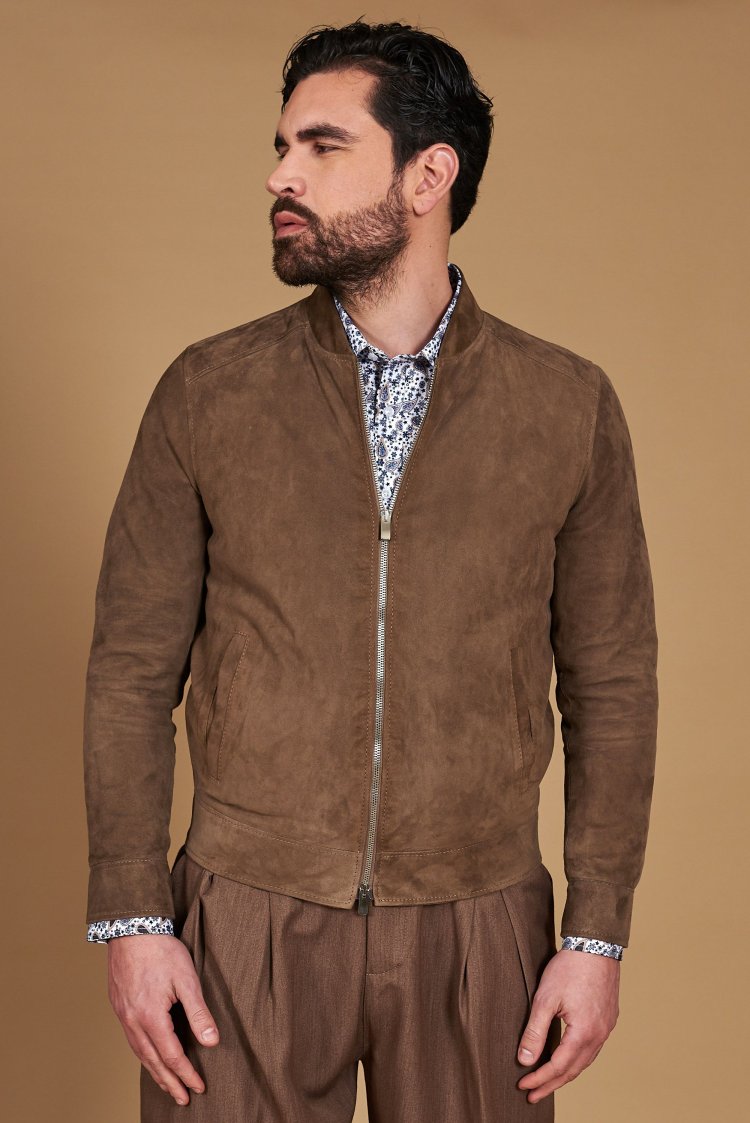 Blouson cuir daim taupe...