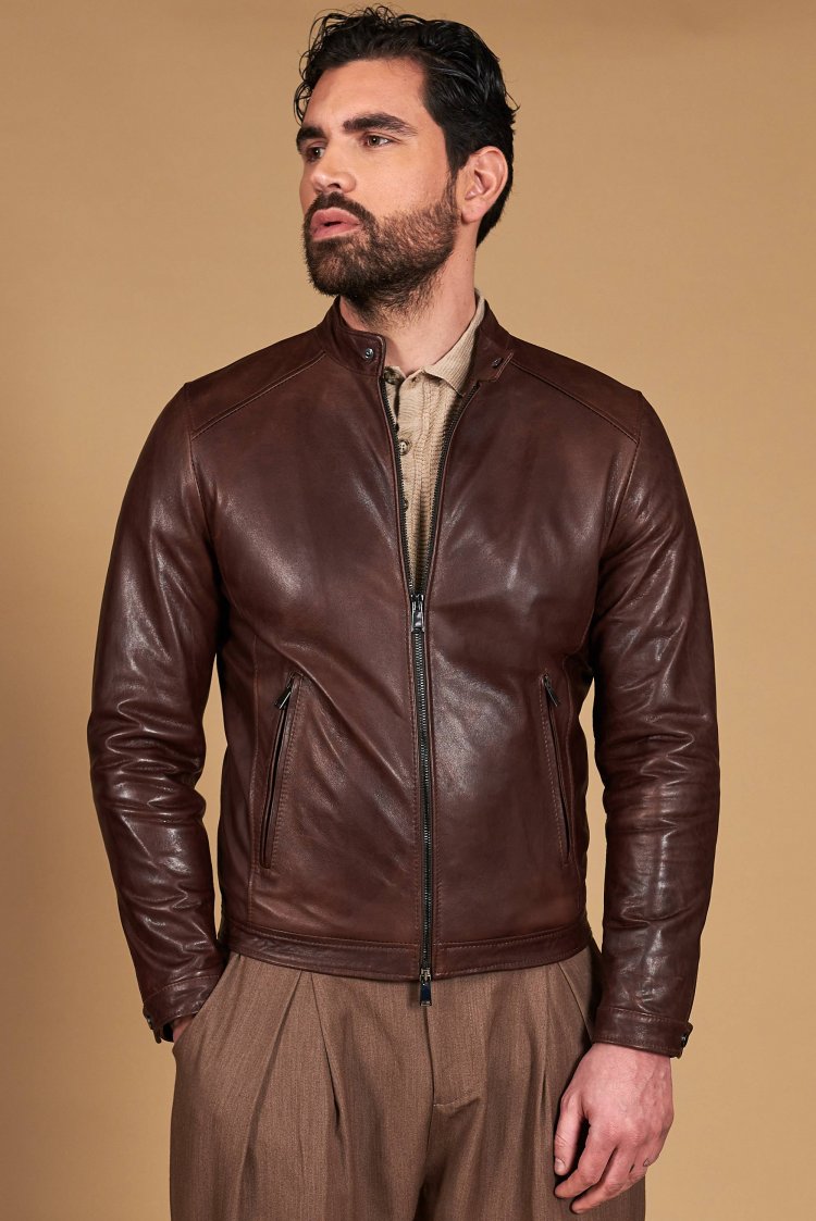 Blouson cuir vintage marron...