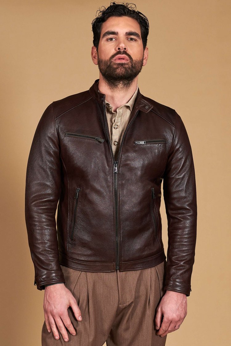 Blouson cuir marron foncé...