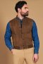 Gilet in pelle camoscio color fango con bottoni