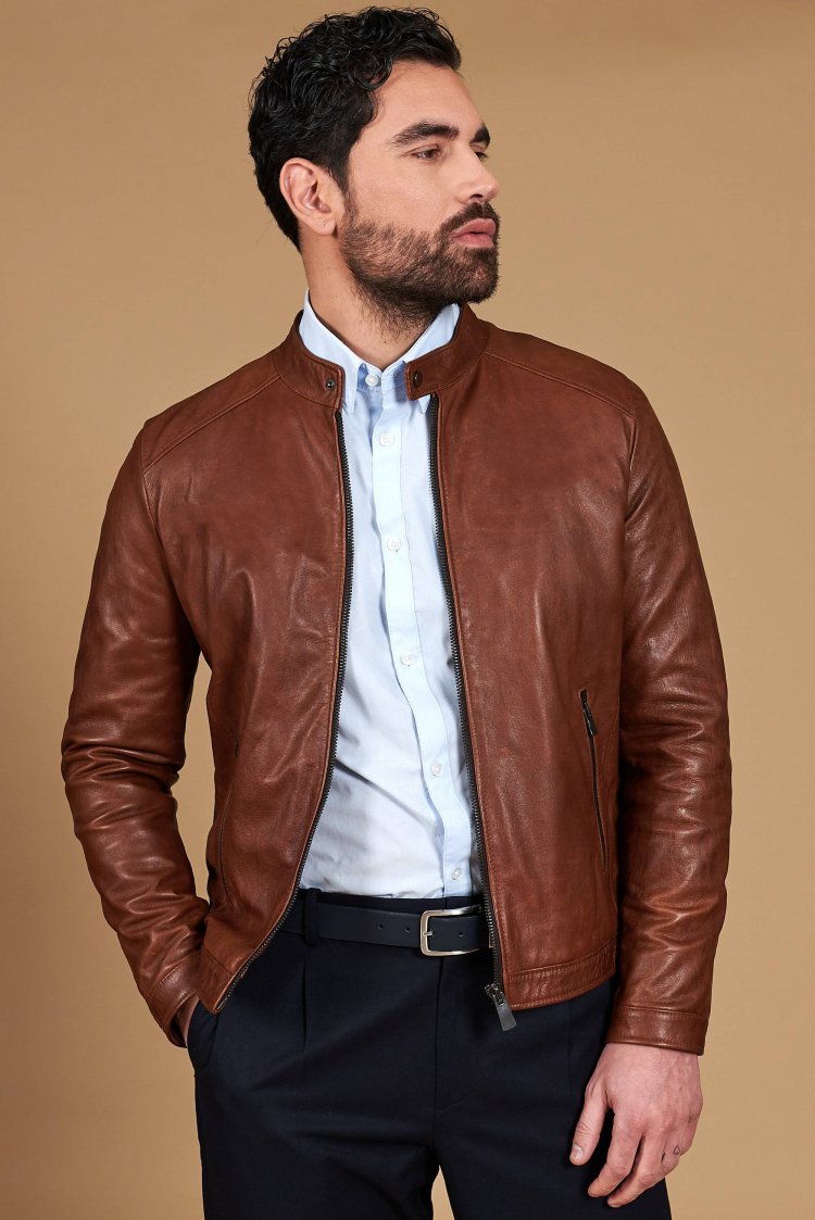 Blouson cuir cognac effet...