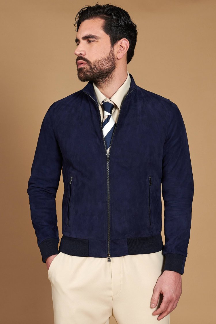 Blouson bomber cuir bleu...