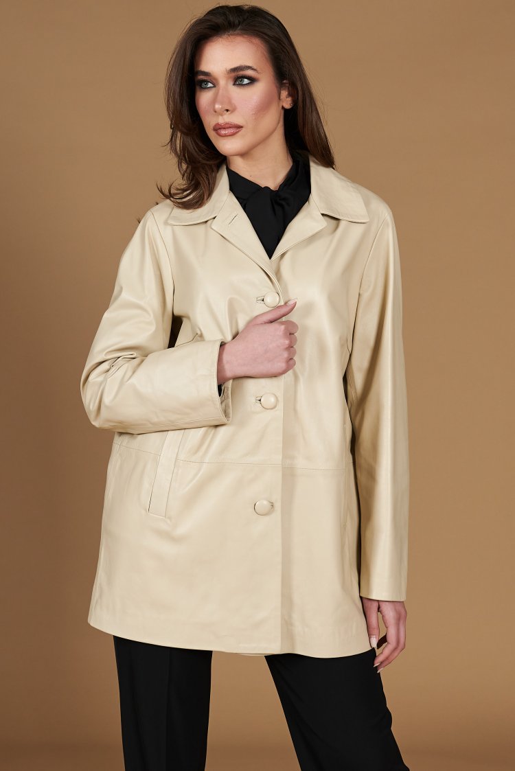 Veste cuir beige à simple...