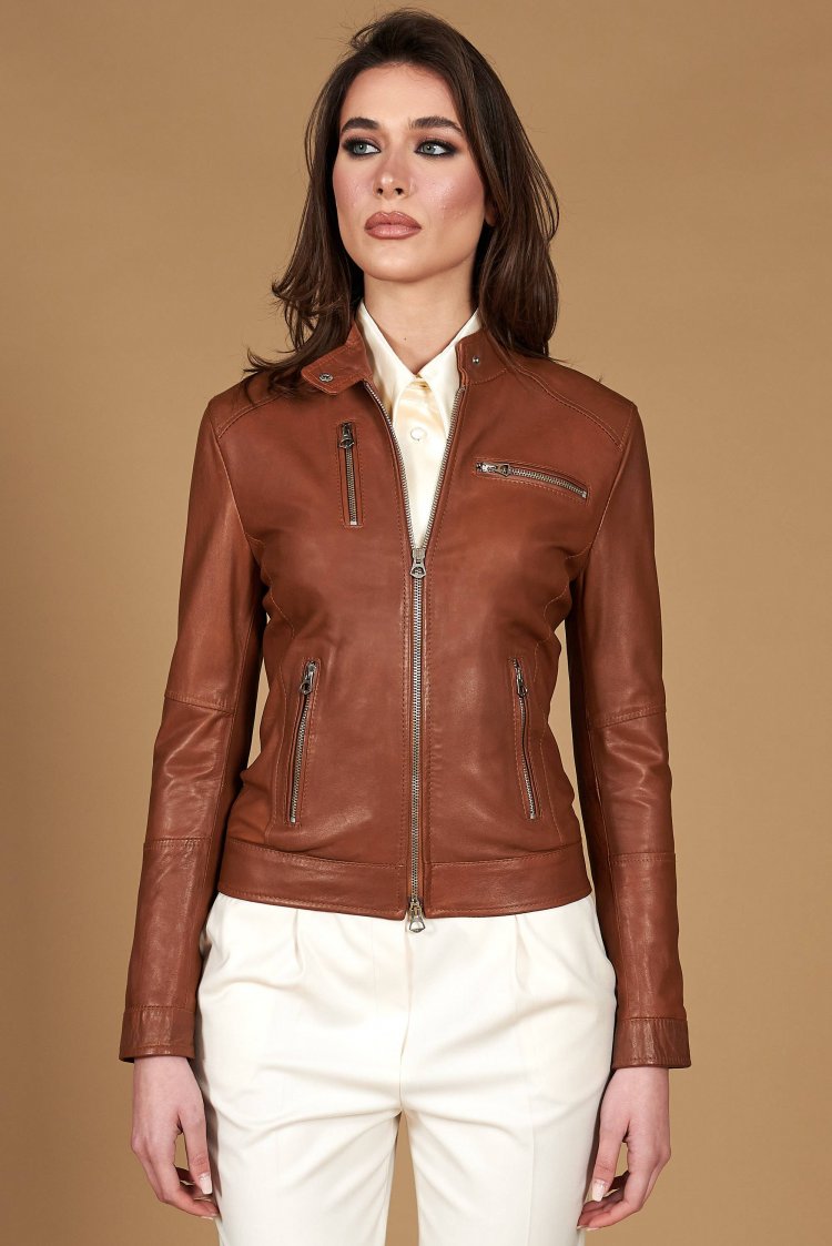 Veste cuir naturel cognac...