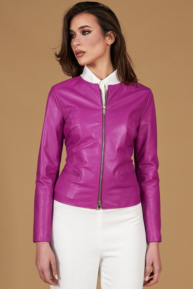 Veste cuir naturel lilas...