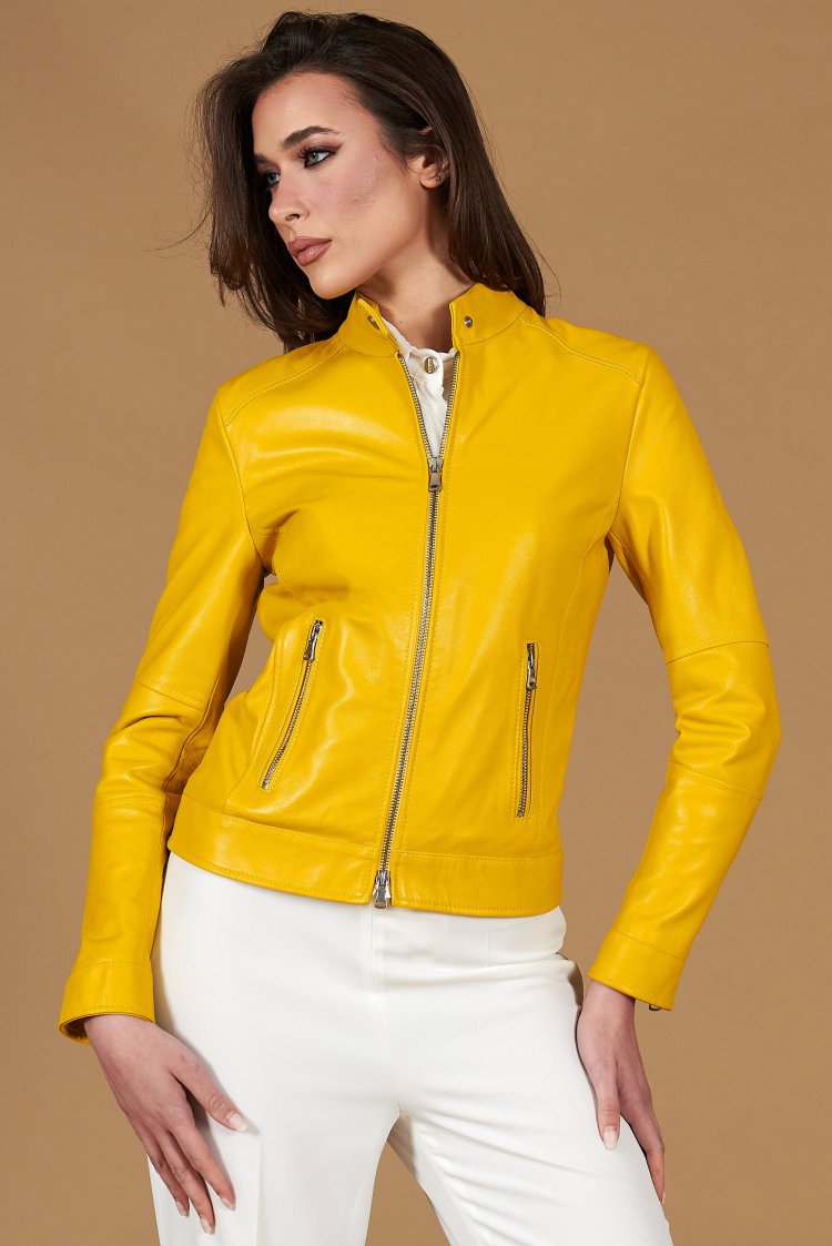 Veste cuir plongé jaune...