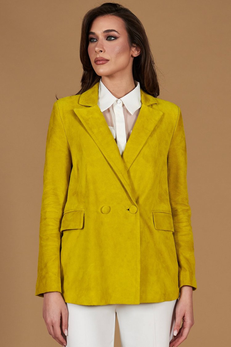 Blazer cuir daim jaune à...