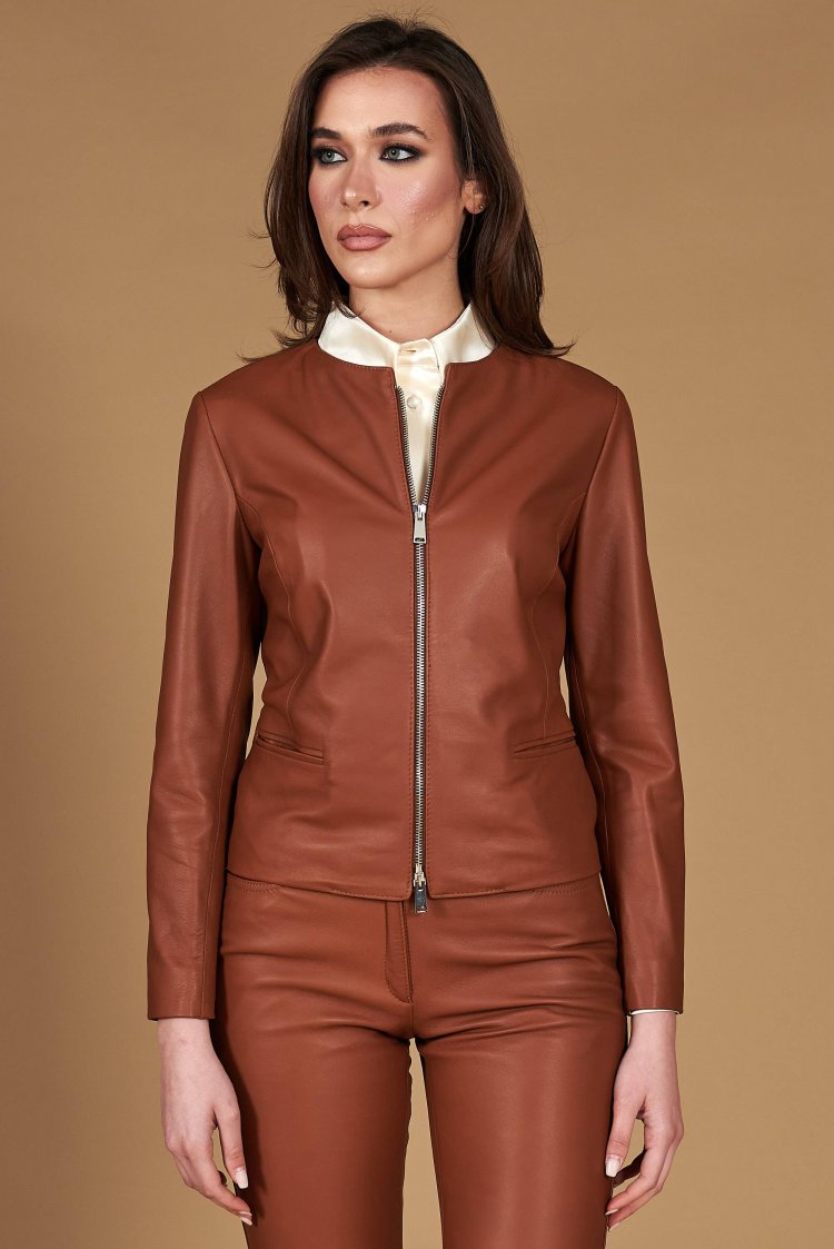 Veste cuir naturel cognac...