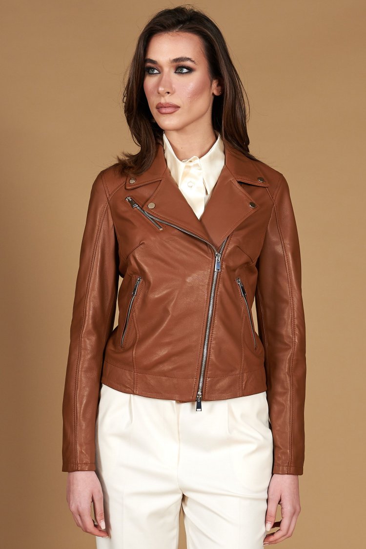 Veste cuir naturel cognac...