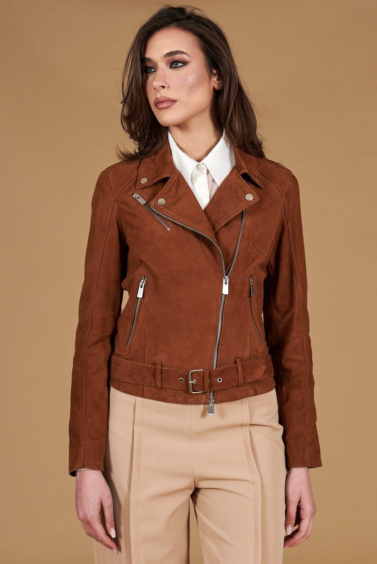 Blouson cuir daim cognac...