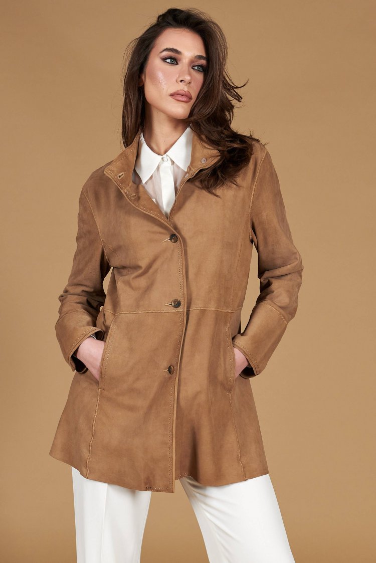 Manteau cuir daim beige...