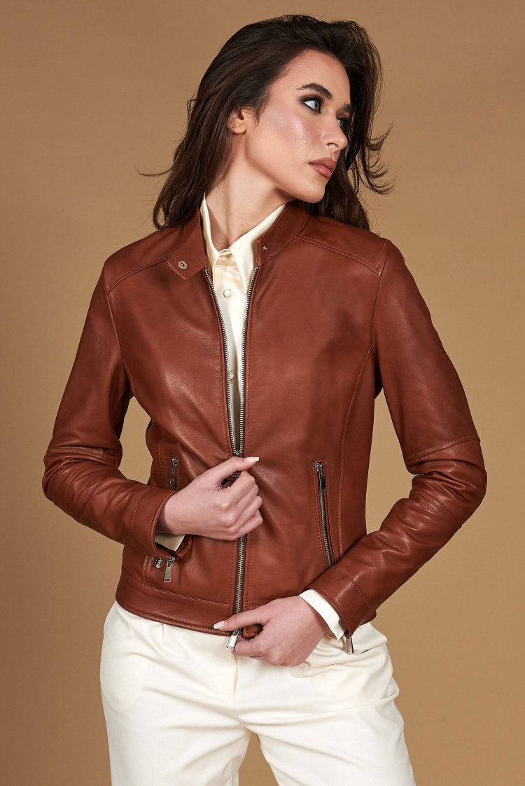 Veste cuir cognac deux...