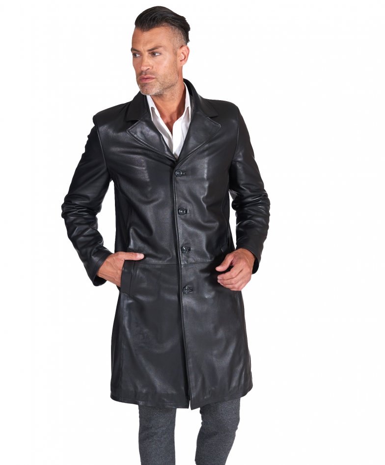 manteau en cuir noir homme