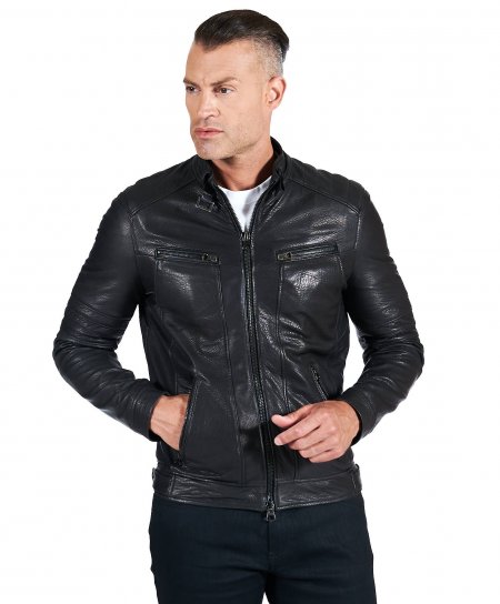 Blouson cuir noir grainé...