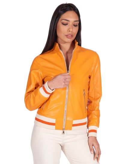 Veste bomber cuir orange...