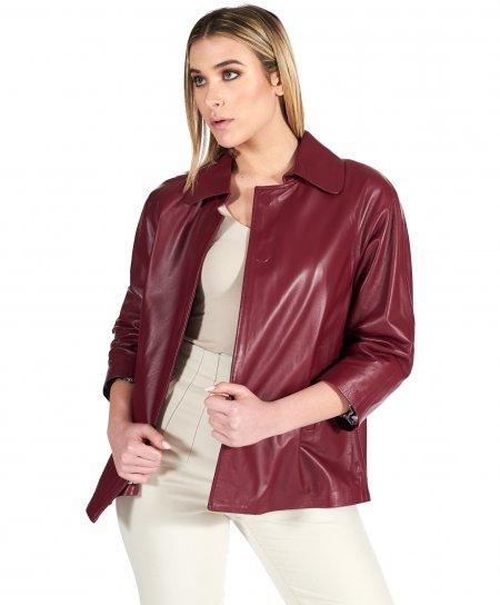 Veste cuir bordeaux manches...